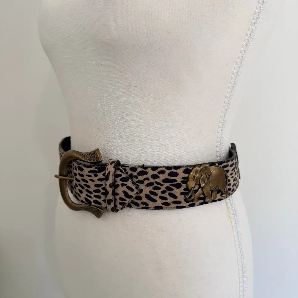 Vintage Made in USA Leopard Calf Hair Belt Brass Elephant Zebra Y2K Safari Small